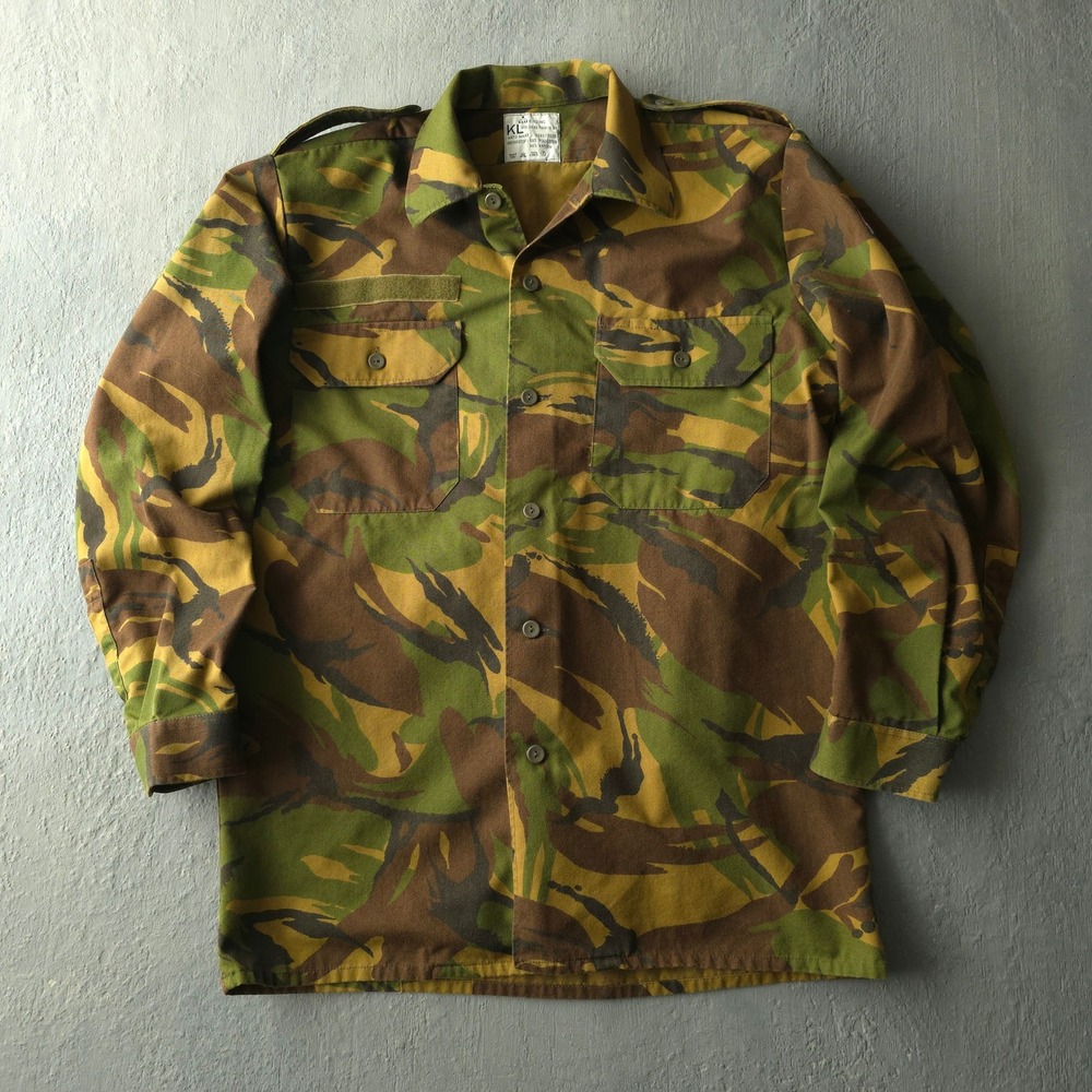 Vintage 90s KLM Kleding Green Camo DPM Military Field Shirt Large Dutch Army